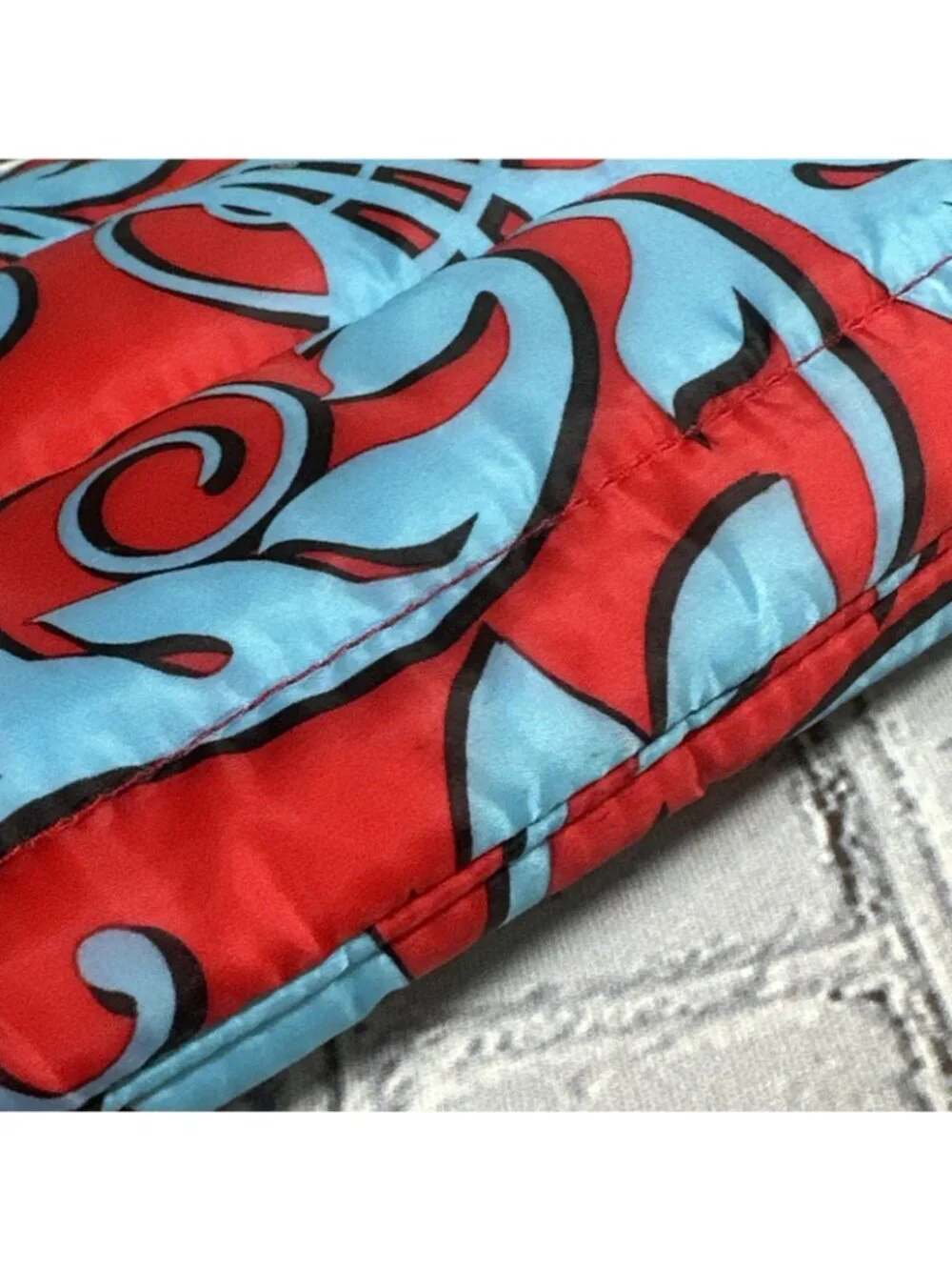 Estee Lauder Makeup Cosmetic Bag Clutch Red Blue Floral Puffer Recycled Fabric